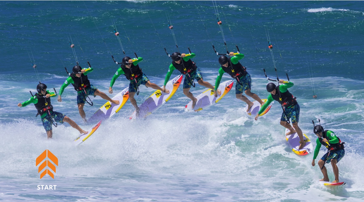 Kitesurf wave riding trick